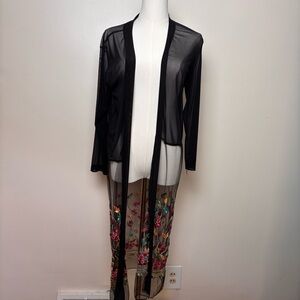 Highness Sheer Floral Embroidered Mesh Duster Kimono Cardigan S/M Boho